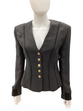 Louis Féraud Blazer Women’s Size 4 92% New Wool Well Tailored Gold Buttons Black